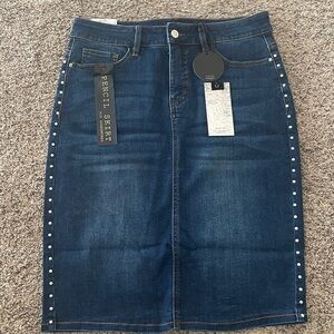 Denim Pencil Skirt with Studded Details